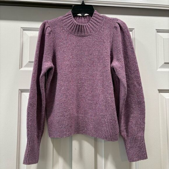 Faherty Lavender Boone Merino Wool Blend Puff Sleeve Sweater S - Picture 11 of 12